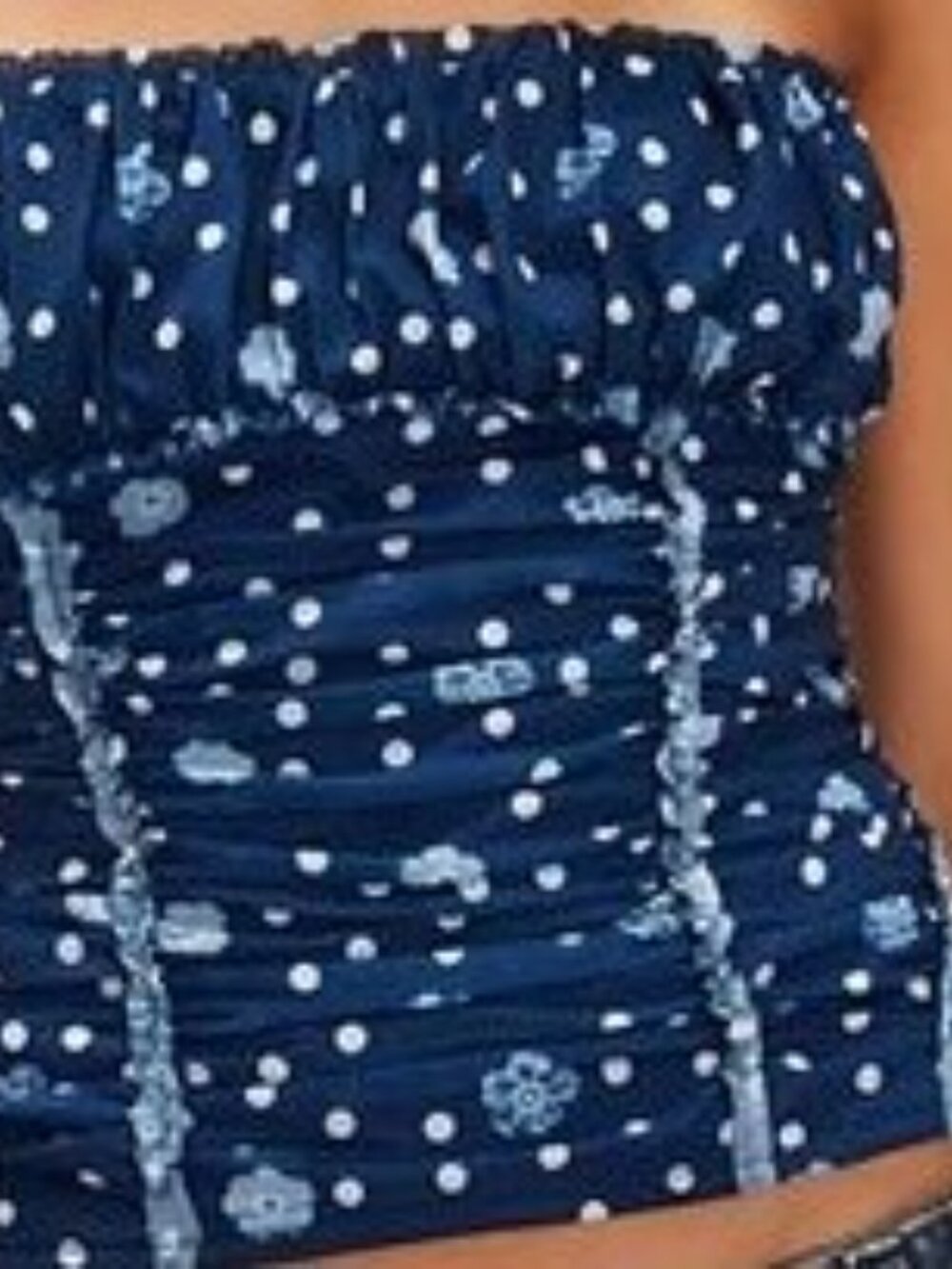 FREE PEOPLE Scottie Printed Tube Top in Pageant Blue Combo Sz LARGE